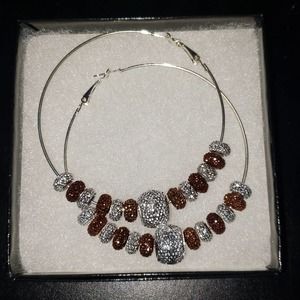 Silver & copper/brown sparkly hoop earrings